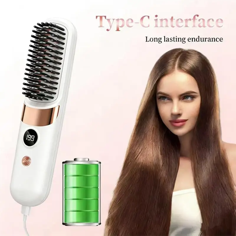 

EMECE-Portable Straight Hair Comb Portable Rechargeable Styling Brush Straight Hair Comb LED Display