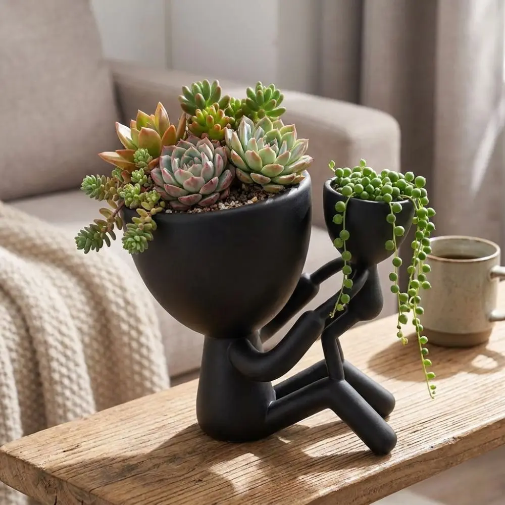 3D Printed Mother and Child Figure Planter Pot Minimal Family Themed Warm Figurine Succulent Planter Stable Base Anti Tipping
