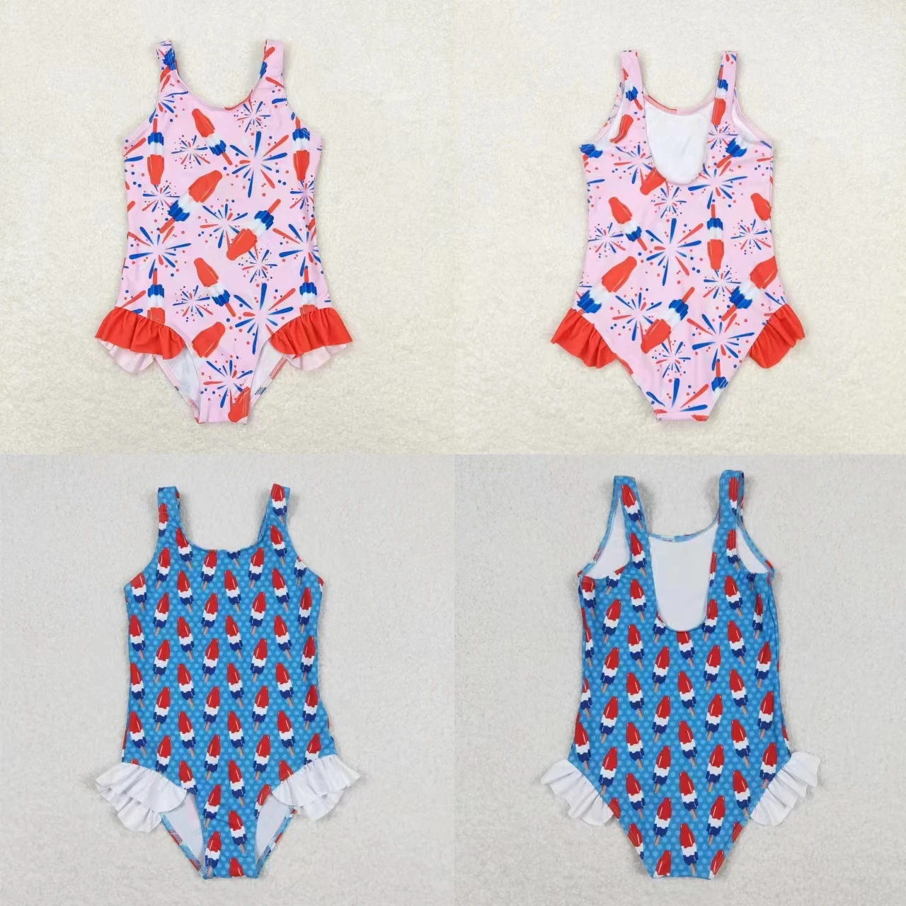 

Wholesale Baby Girl One Piece Sleeveless Popsicles Swimming Suit Children Toddler Summer Inner Swimwear July 4th Swimsuit