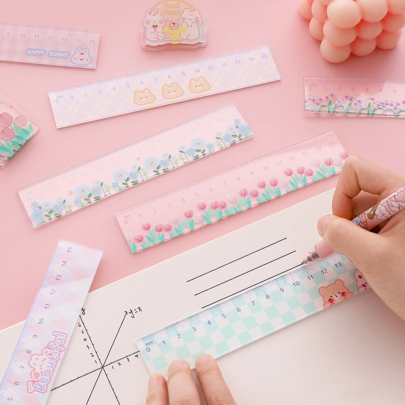 Flower Ruler School Supplies Kawaii Accessories 15cm Drawing Tool Back To School Transparent Regla Cute Stationery School Rules