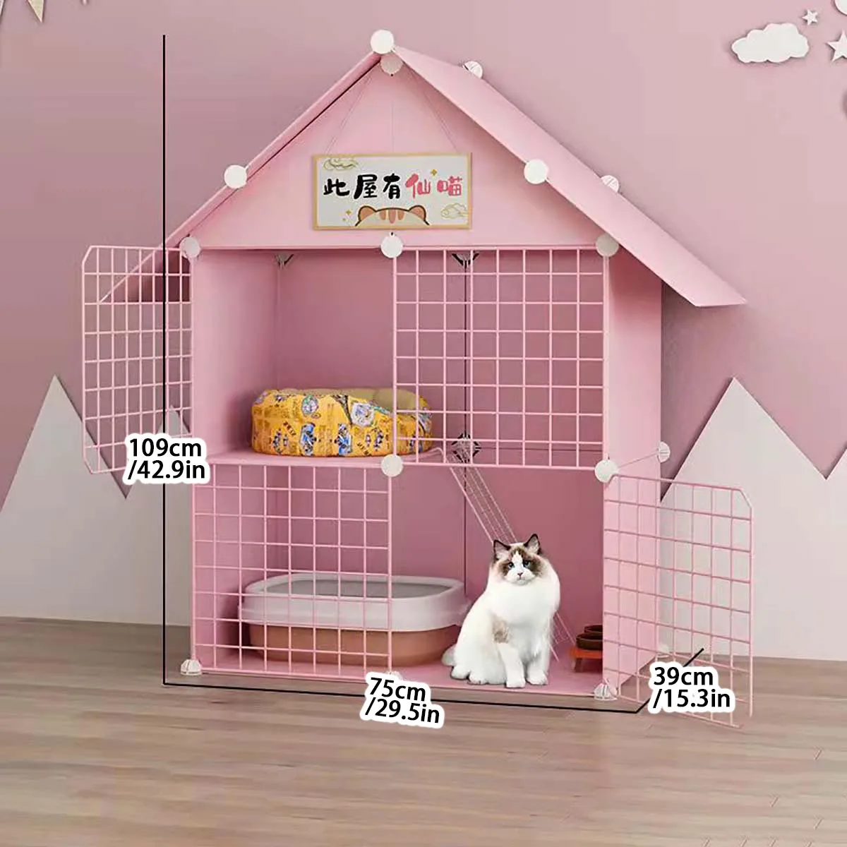 Cat cage Home Indoor Cat cage Villa Large free space Two floors cat pet cattery with toilet cat house