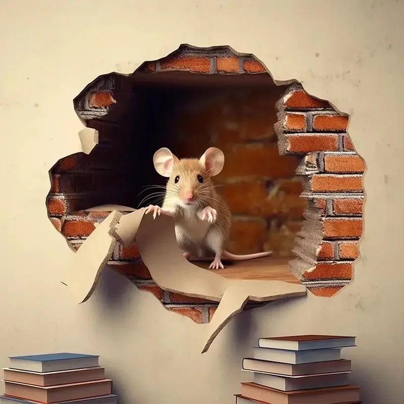 Cute Mouse Hole Wall Sticker Mouse Reading Book in Wall Hole Decal Mouse Hole Sticker Mouse Reading Decor Room Decoration