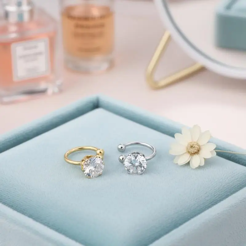 1Pair Zircon Shiny Clip On Earrings for Women Non Piercing Style Perfect for Daily Fashion Jewelry Gifts
