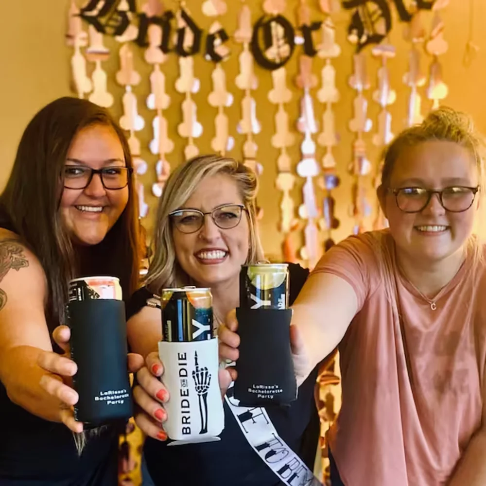 Bride or Die Goth Bachelorette Slim Can Cooler Bachelorette Gift Party Favor Skeleton Design Stubby Holder Party Supplies Favor