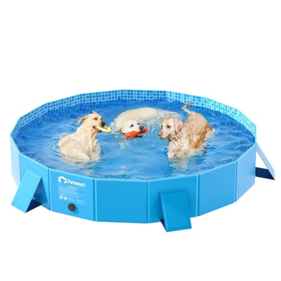

Foldable Dog Kiddie Pool with Stable Side Support Hard Plastic Shell Portable Dog Pool Collapsible Swimming Pools for Pet and 7