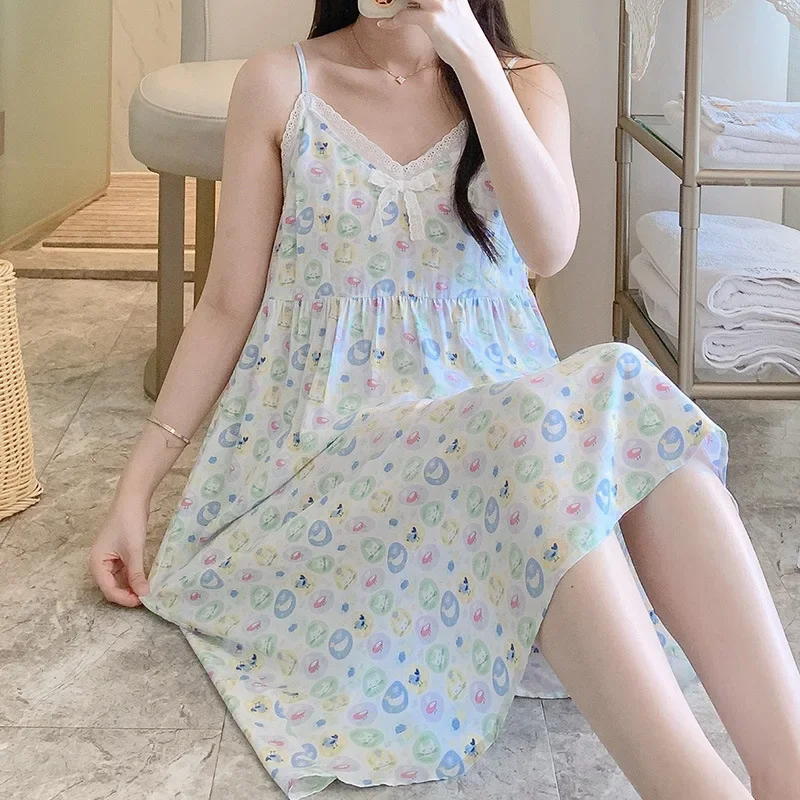 Nightgown Summer Cotton Silk Suspenders Bustier New Thin Sweet Home Loose Casual Comfortable Premium Simple High-quality Cute