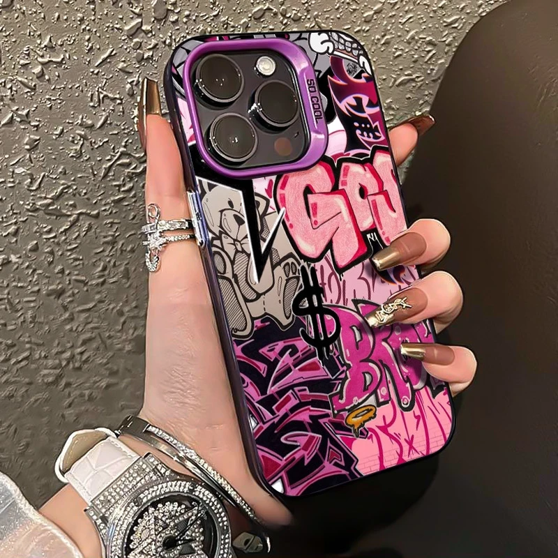 For iPhone 17 Pro Max 16E 16 15 13 12 11 14 Case Stylish Pink Graffiti Bumper Cover For iPhone 17 Air XS Max XR X XS 7 8 Plus SE
