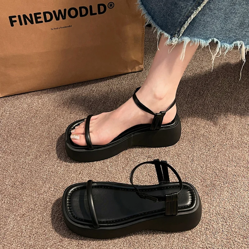 Outside Sandals Black Shoes for Women 2024 Summer Increasing Height Clear Heels  Beige Comfort Beach High New Clogs Gladiator