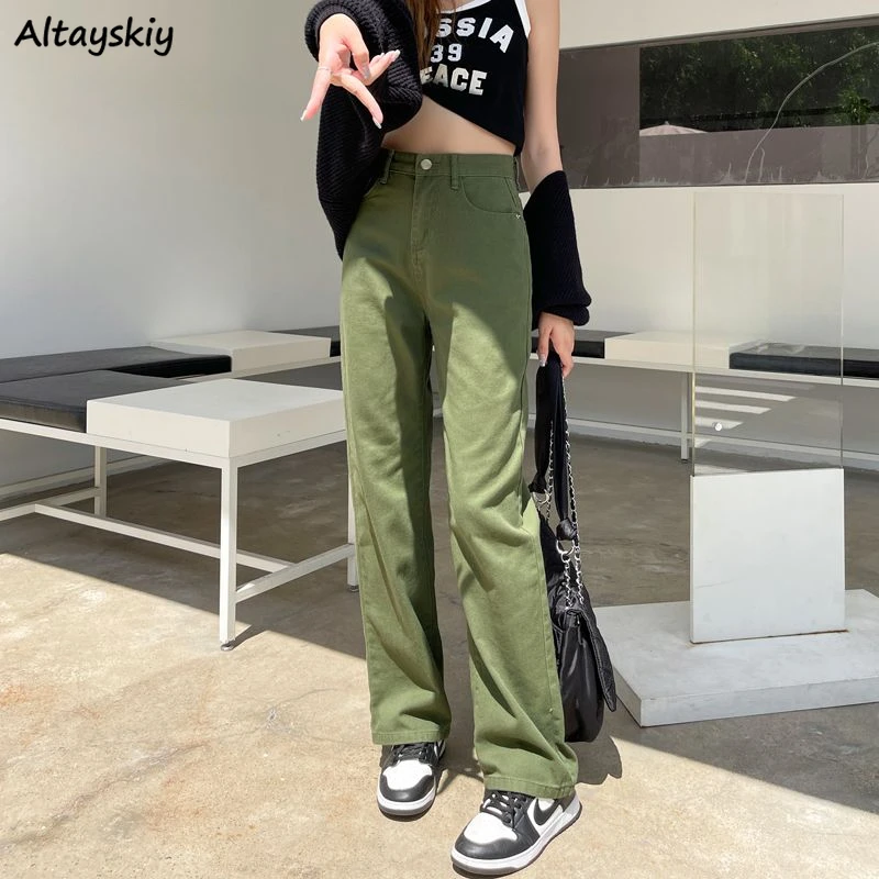 

Vintage Solid Straight Jeans Women Simple Distressed Leisure American Style Streetwear Autumn Trousers Denim Harajuku Hip Hop BF