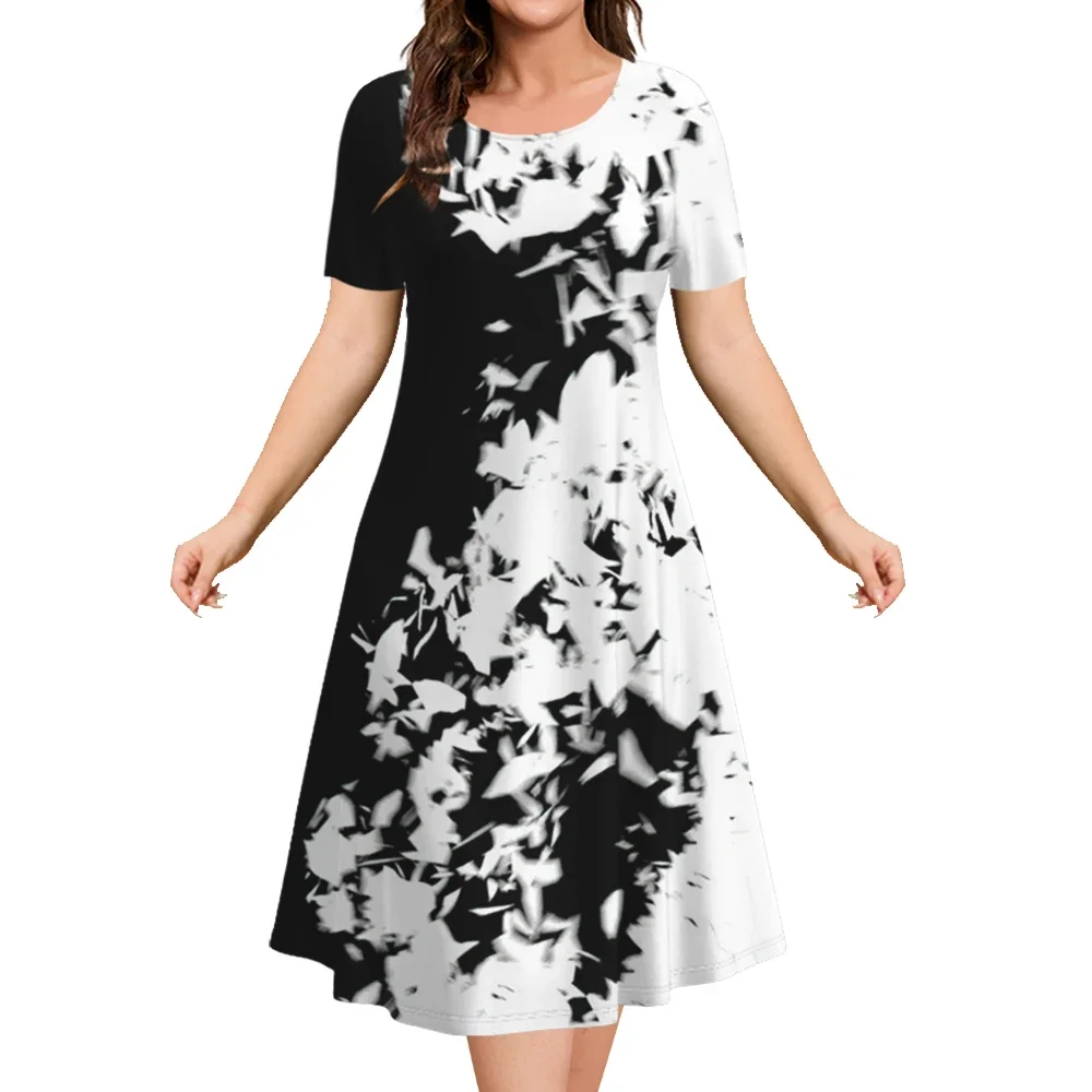 2024 Plus Size Women\'s Dresses Floral Print Elegant Loose Mini Dress Female Short Sleeve Oversized Clothes Spring Summer Dresses