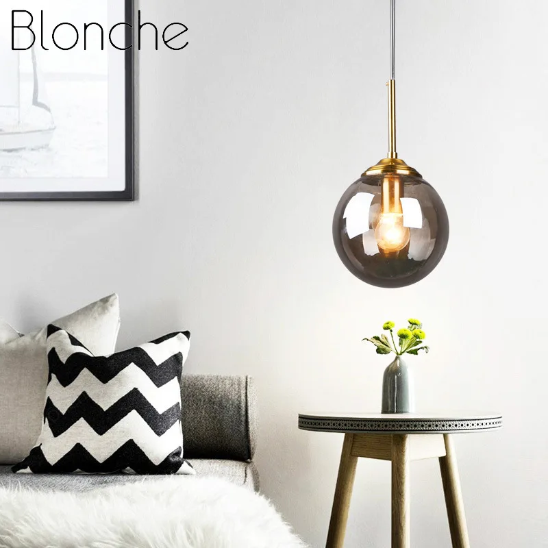 Noridic Led Pendant Lights Loft Hanging Lamp Gold Glass Light Fixtures for Living Room Bedroom Kitchen Luminaire Home Decor E14