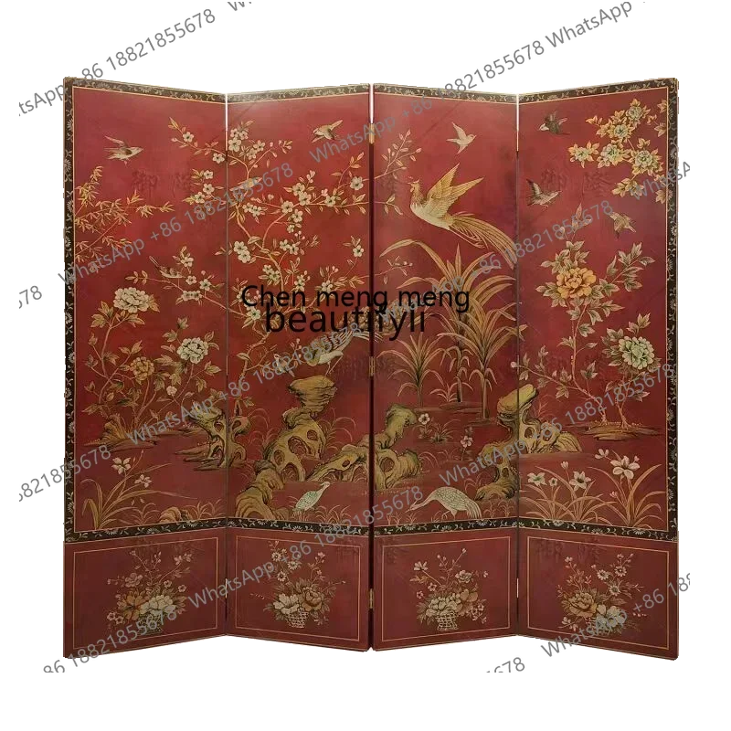 

X AChinese style screen lacquer painting classical gold painting flower and bird entrance living room partition background