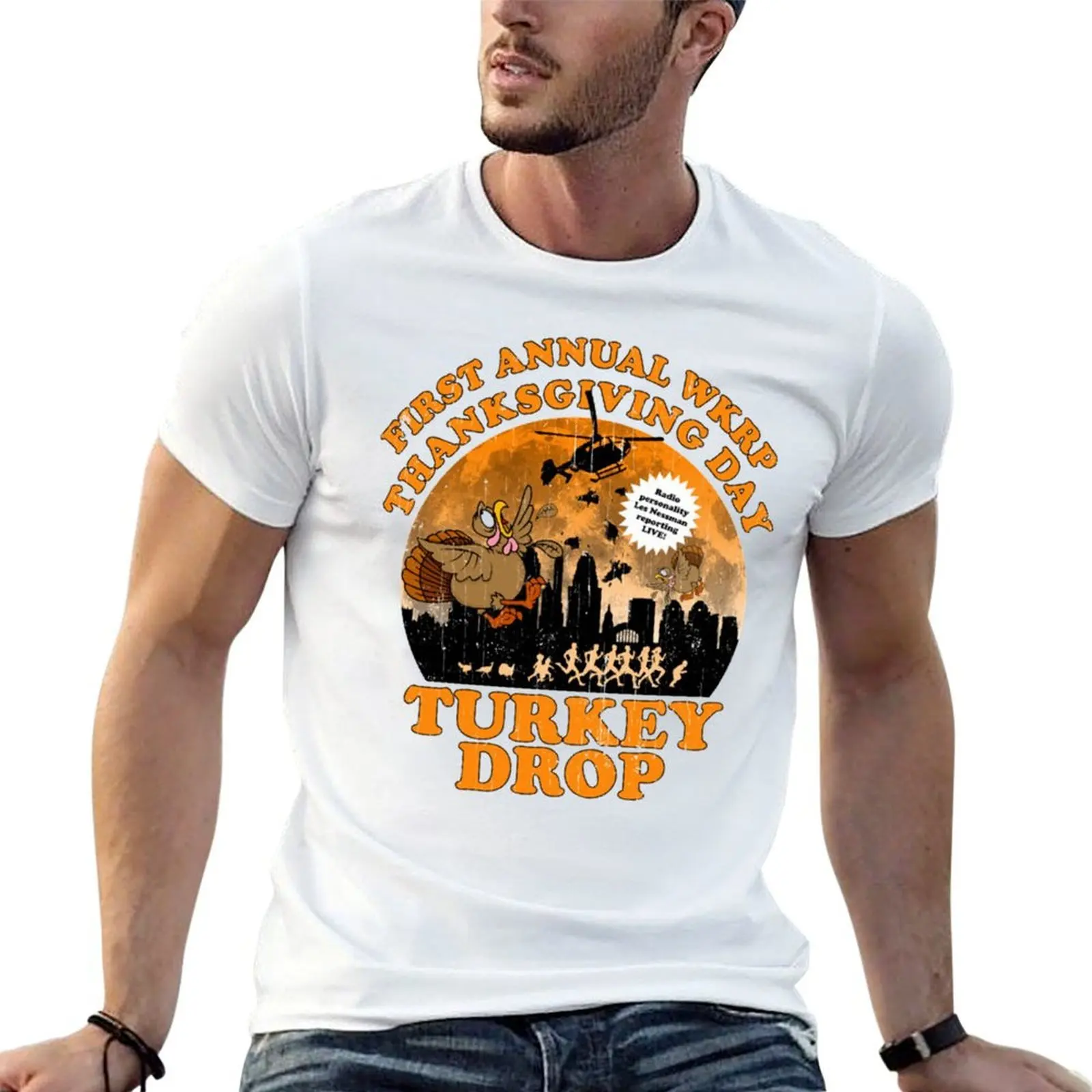 First Annual WKRP Thanksgiving Day Turkey Drop T-Shirt man t shirt luxury t shirts for man cotton t shirt man casual T-shirt