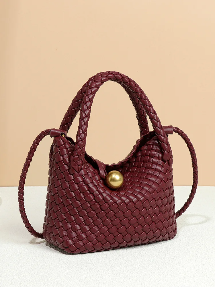 Crossbody Women's Handbag Luxury Shoulder Bag Pure Handmade Woven Vegetable Basket Clutch Bag Vintage European Style PU Casual
