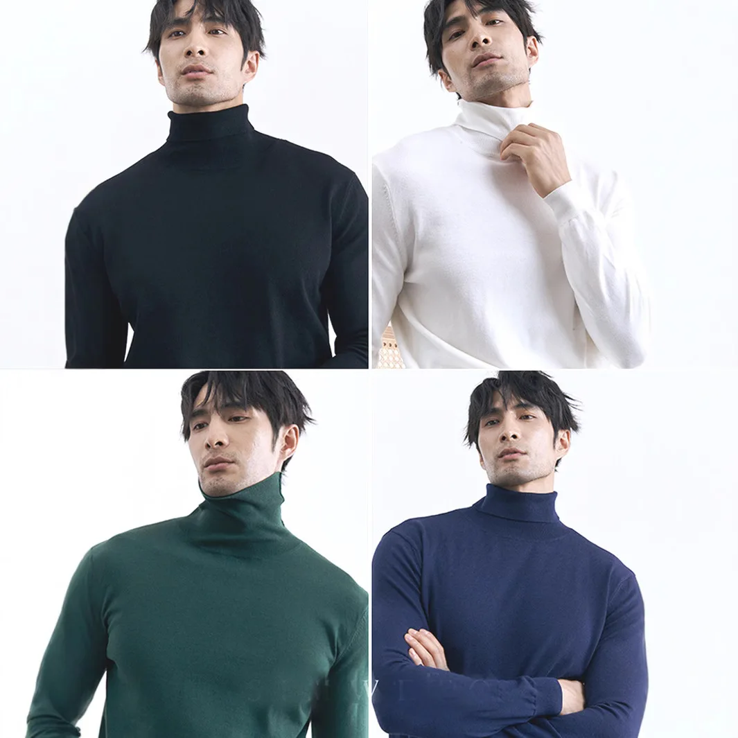 High Neck Core-Spun Tight Stretch Knit Sweater Men's Hardcore Casual Warm Top