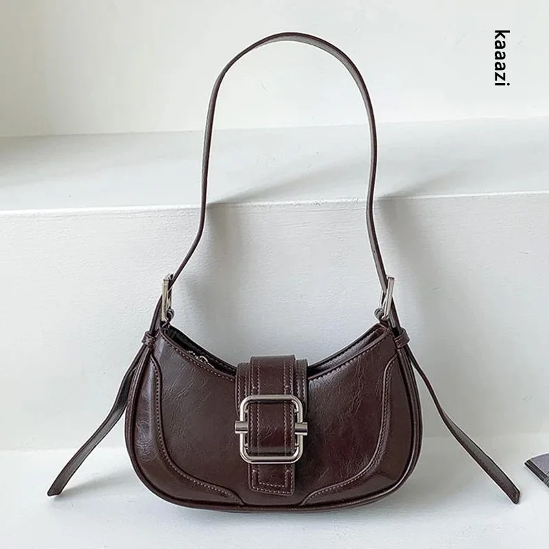 Bolso de mano Vintage de media luna para mujer, bandolera de hombro con broche de cuero, de diseñador de lujo, a la moda, Hobo, 2023