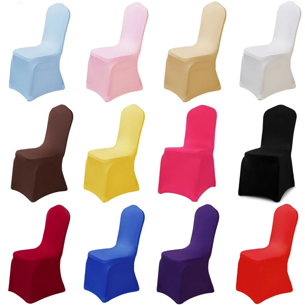 DD 100pcs Stretch Polyester Chair Cover Wedding Hotel Banquet Thickening Universal Spandex Wedding Decoration Dining Chair Cover