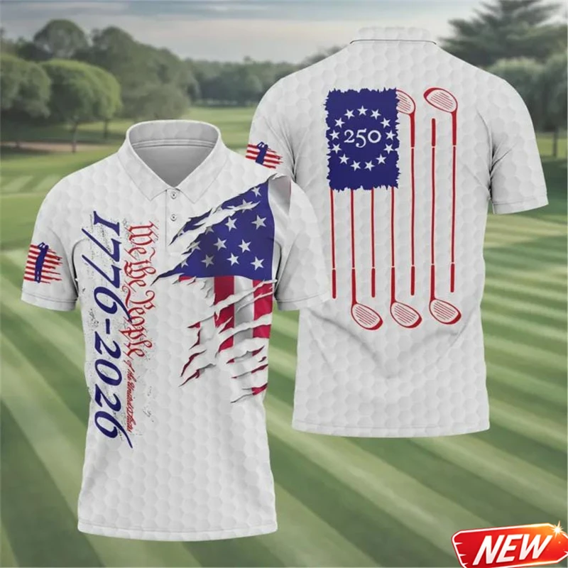 New Design 250 Years Of America Polo Shirt For Men Summer Sports Short Sleeve Top Shirts 3d Printed USA Graphic Button Tee