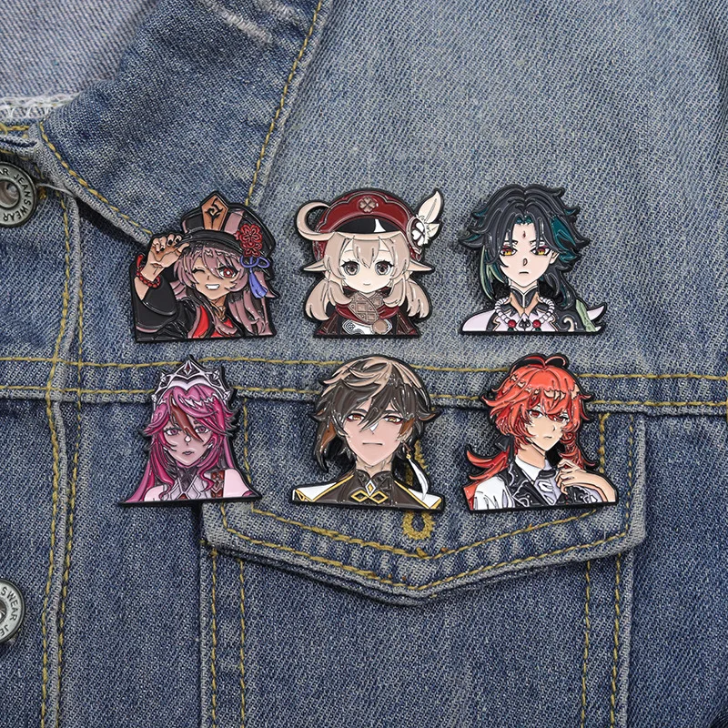 Genshin Impact Game Danemark ge Brooch Pins, Cute Cartoon, Rick Hutao Xiao Klee Venti Enamel Backpacks, Jackets Accessrespiration Jewelry