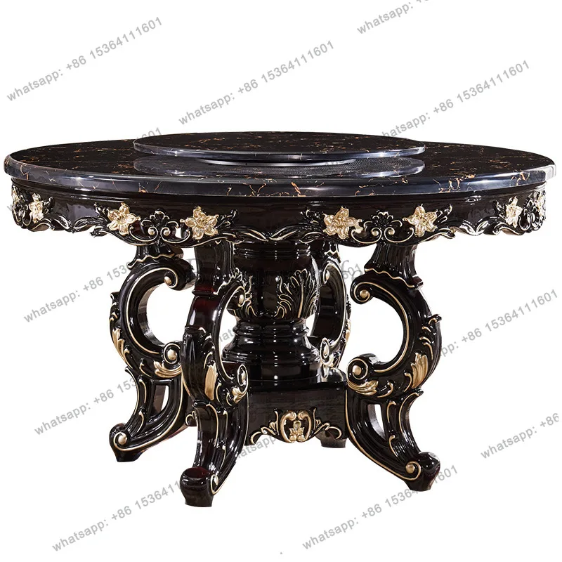 

European marble dining table American ebony French solid wood round dining table household small apartment