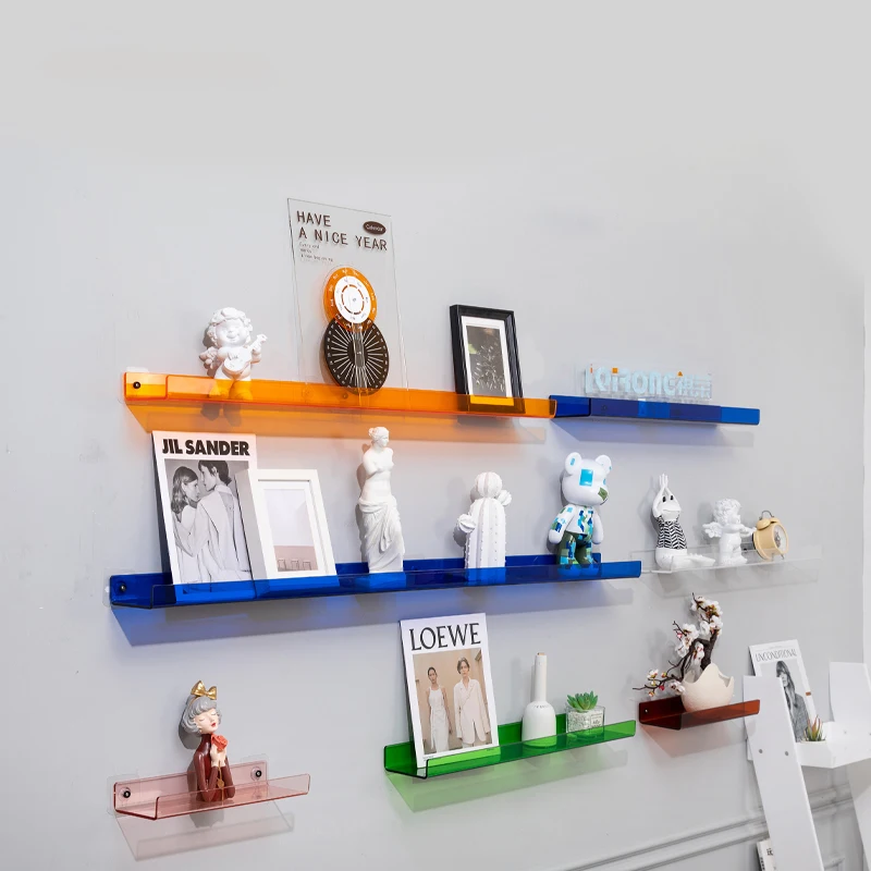 

Colourful Wall Mounted Shelves For Living Room And Bathroom No-Punch Wall Organiser For Books, Bonsai, Action Figures and Toys