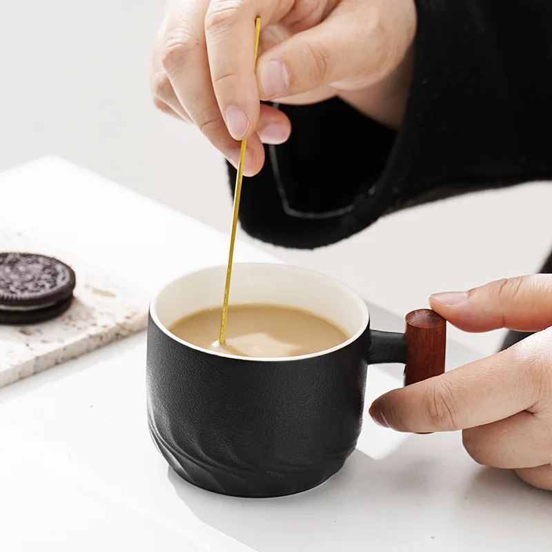 60ml Matte Glazed Coffee Mugs Coarse Ceramic Wood Handle Cup Gradient Style Mini Tea and Coffee Milk Mug Ceramic Water Cup
