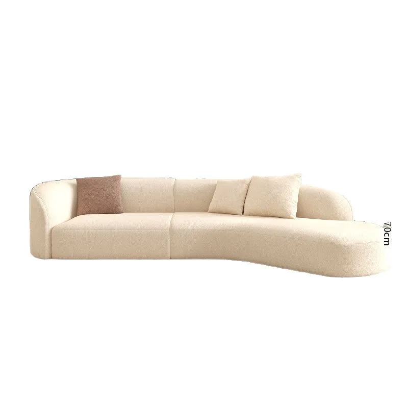 #Cream-colored Lambswool Three Seat Fabric Sofa Modern Minimalist Curved Reception Sofa Living Rooms Hotel Lobbies Set