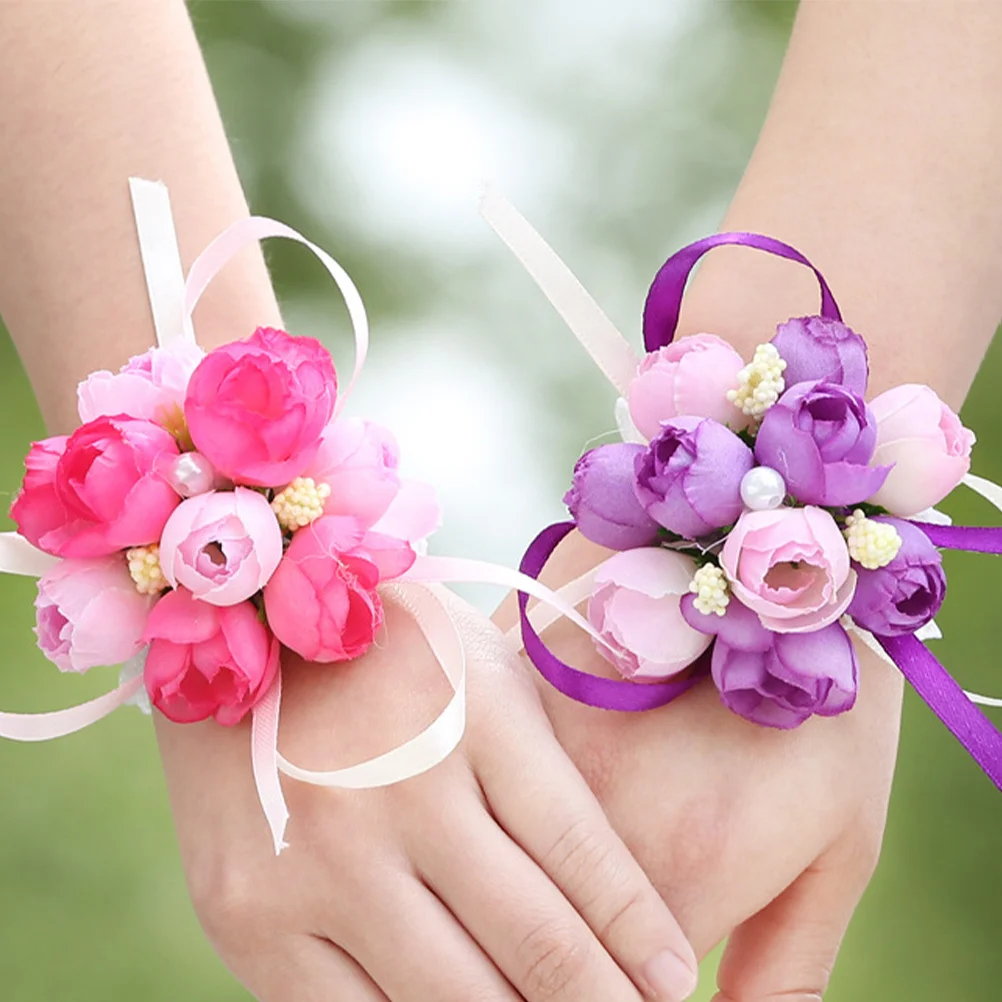 

4pcs Artificial Bride Wedding Wedding Brooch Flower Brooch Ornament Party Dance Decor Rosy Elegant Flower Bracelet