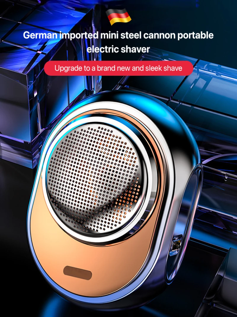 Mini Steel Cannon Electric Shaver Men's Portable Travel Electric Shaver Rechargeable Round Head Razor Removable Washable Blade