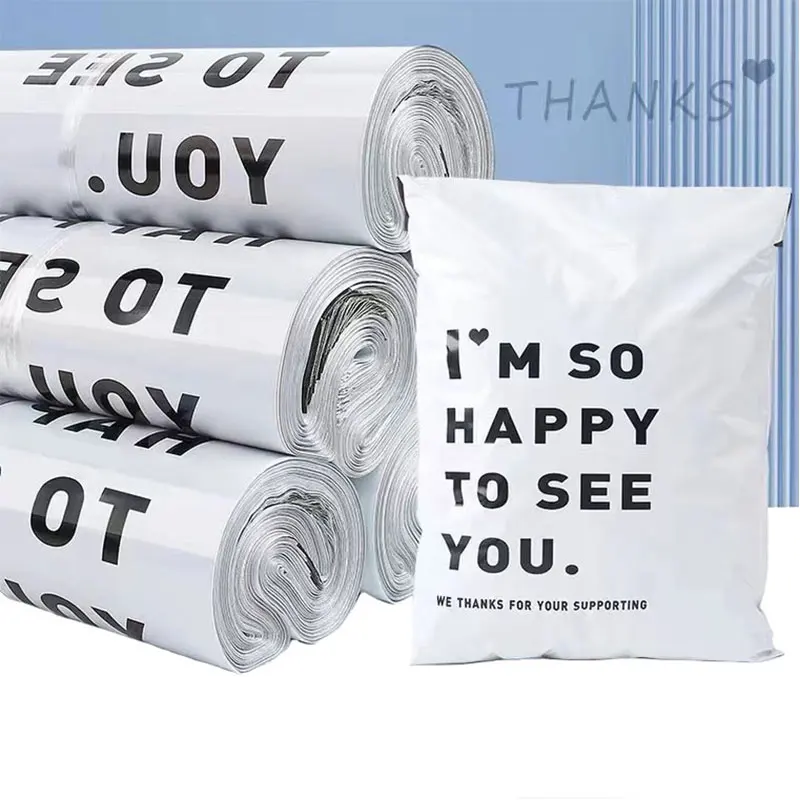 INPLUSTOP 50Pcs White Color Thicken Express Bag THANKS Printing Waterproof Clothing Parcel Packaging Bags Envelope Courier Pouch