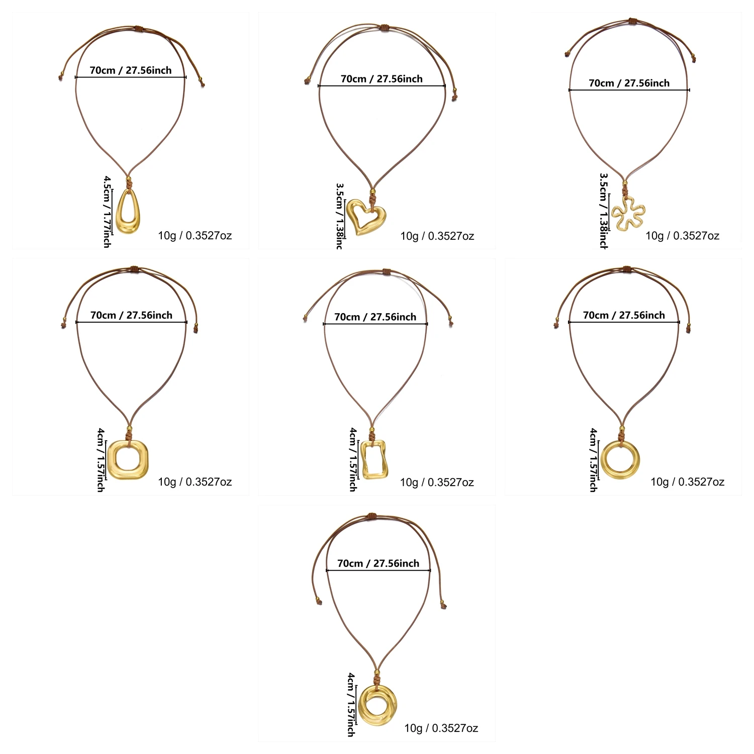 Massiver geometrischer, vergoldeter Edelstahl-Anhänger-Halskette für Damen, verstellbare Zugkordel, Lederkette, Party-Schmuckgeschenk – Detail 3