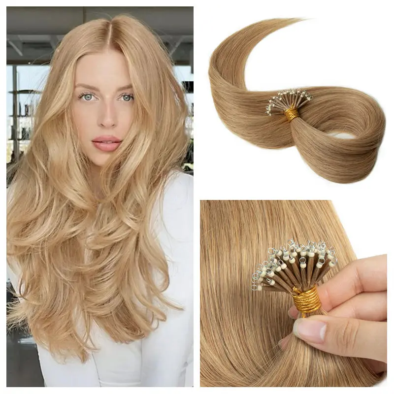 Human Hair Nano Ring Hair Extensions Straight Micro Beads Ring Hair Extension Machine-Remy 50strands/pack 30G/Pack Nano Tip