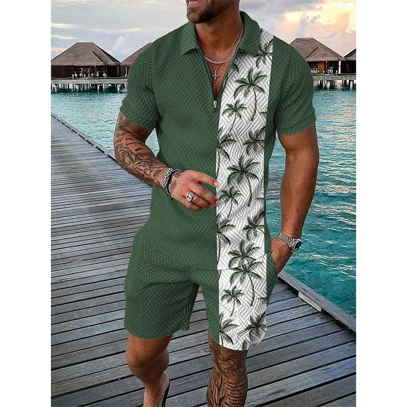 Hawaii Men Tracksuit 3D Print Beach Polo Shirts Shorts Sets 2 Pieces Man\'s Oversized Short Shirt Pants Set Suits Men Clothing