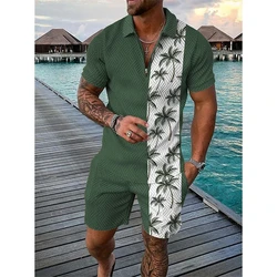 Hawaii Men Tracksuit 3D Print Beach Polo Shirts Shorts Sets 2 Pieces Man's Oversized Short Shirt Pants Set Suits Men Clothing