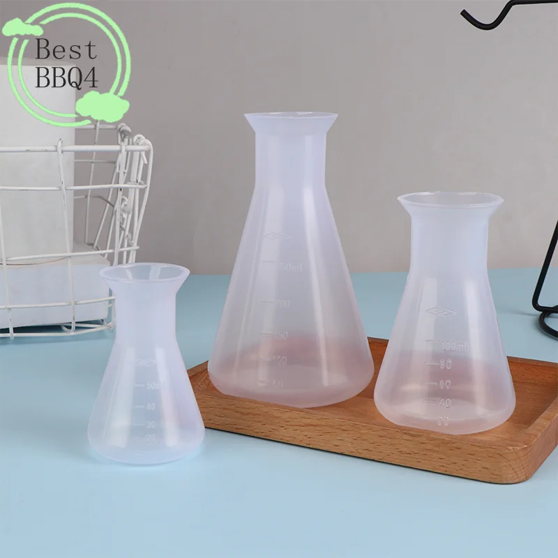(BBQ4) 1 unidad de balón Erlenmeyer de plástico de 50/100/250 ml, balón cónico de cuello estrecho, instrumento de análisis para laboratorio de química