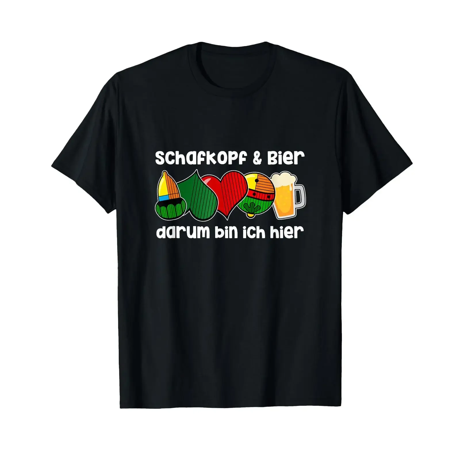 T Shirt with Sheephead and Bier Dum Ich Here German Language black s vintage Washed graphic fashion Unisex Breathable Stylish