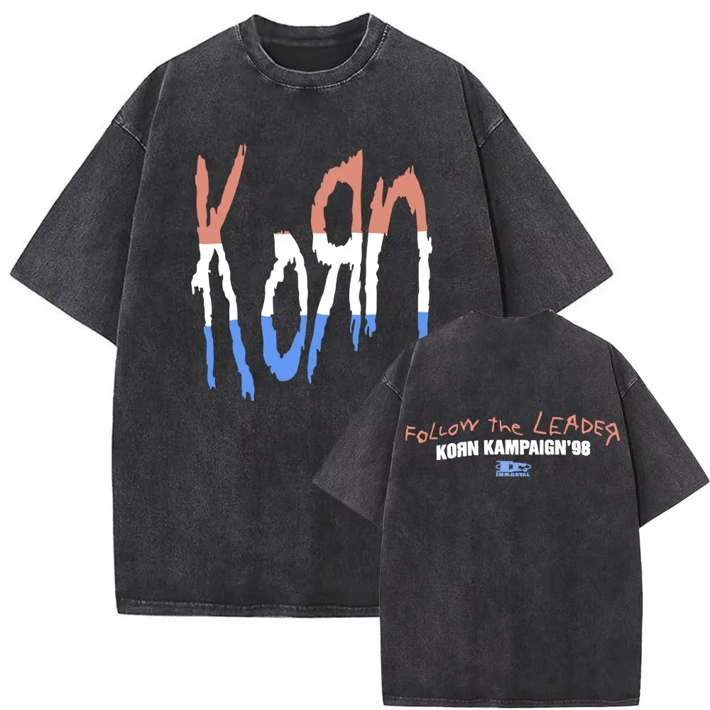 Washed Vintage Rock Band Korn Metal Music T-shirt Serpent Skeleton Graphic T Shirts Men Hip Hop T-shirts Male Oversized Tshirt