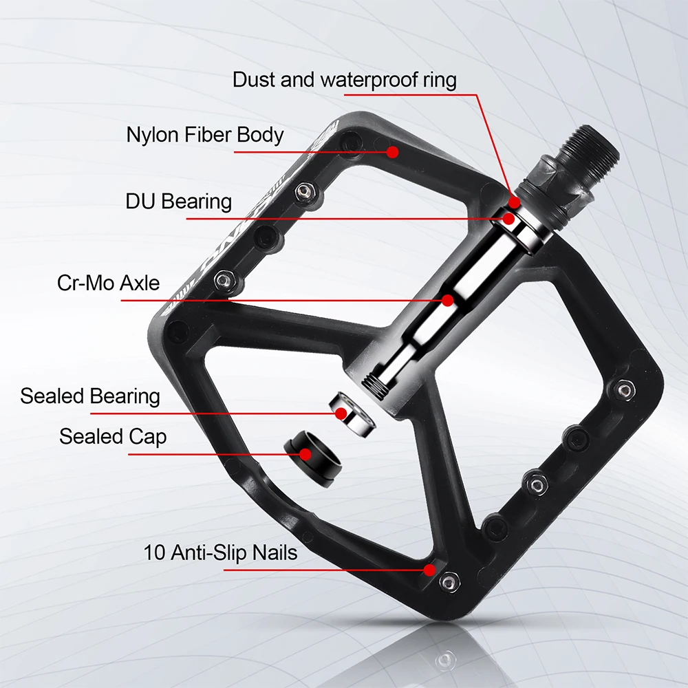 BOLANY Anti-slip Nylon Bicycle Pedals with Bearing 10 Pegs Ultralight MTB Road Bike lubrication Pedal Bicycle Accessories