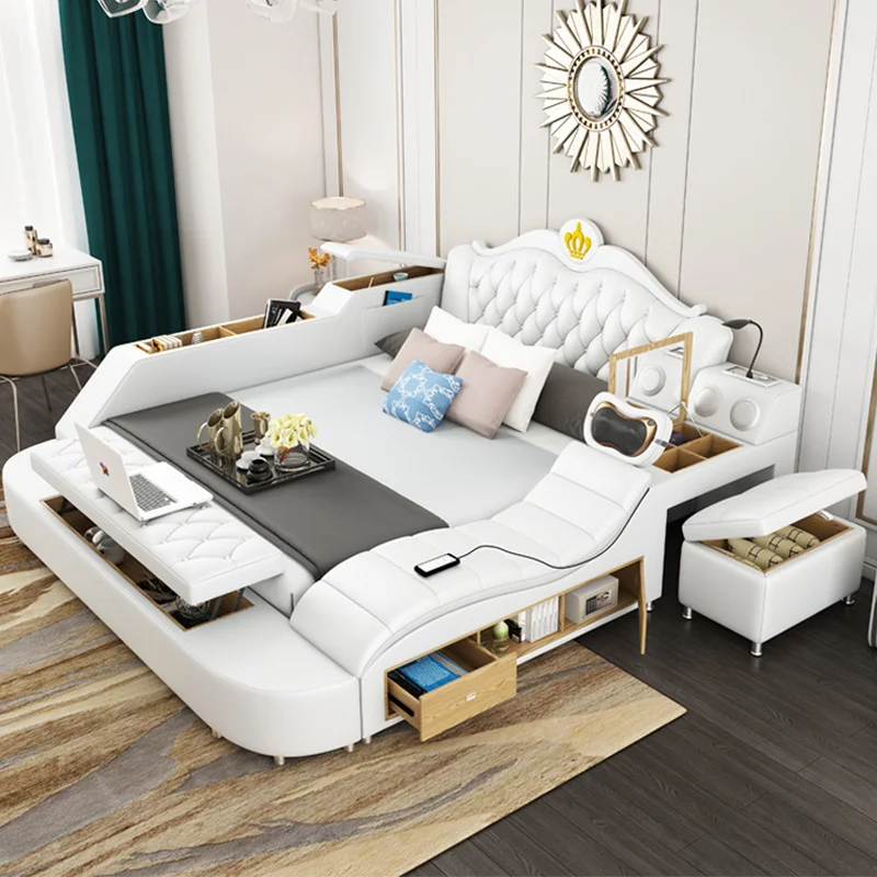 

Tatami Factory Wholesale Modern Leather Wood Bed Bedroom Furniture Multifunctional Smart Bed With Storage