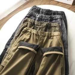 Winter Mens Fleece Cargo Pants New Casual Pants Thick Warm Black Tactical Pants Multiple Pocket Man Trousers