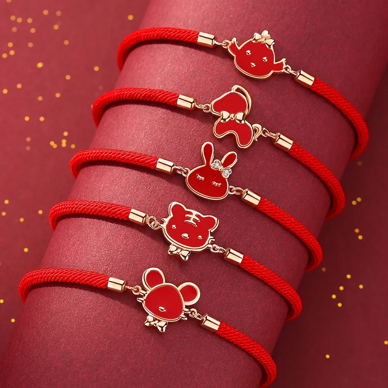 China-chic New Twelve Zodiac Hand Red Hand Rope Couple Gift Girl Friend Student's Birthday Year Female Bracelet Rabbit Year