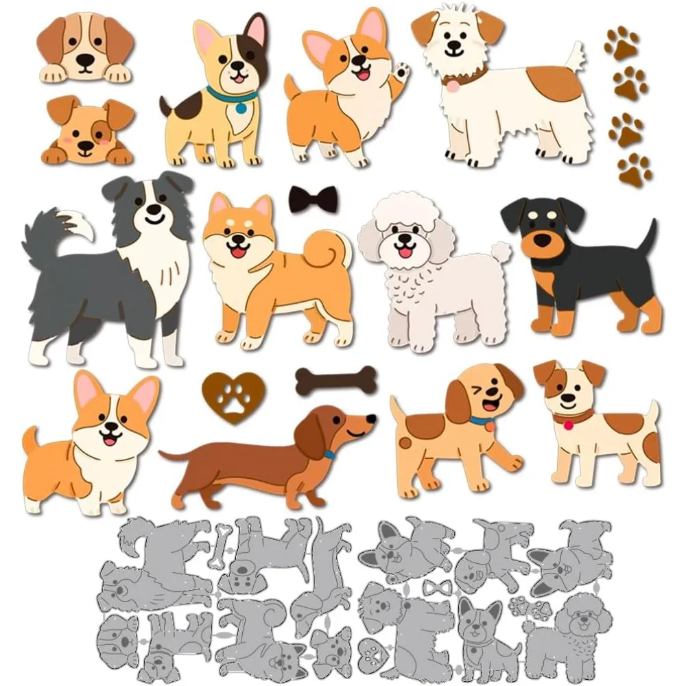 Welpen-Thema Kohlenstoffstahl-Stanzformen Schablonen für DIY Scrapbooking Fotoalbum Dekorative Prägung Papierkarten Hund