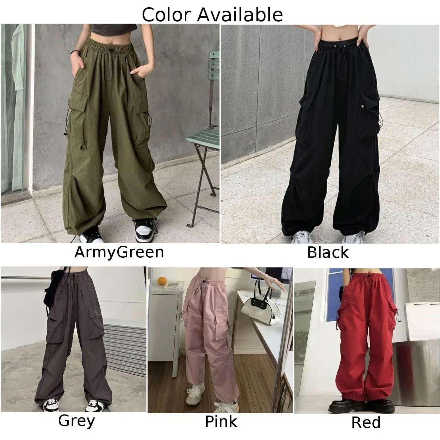 Harajuku Oversized Cargo Parachute Pants Women Streetwear Vintage Y2k Hip Hop Wide Leg Joggers Baggy Sweatpants Techwear