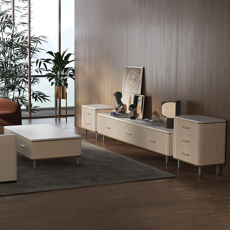 

Postmodern Hong Kong-style light luxury sintered stone coffee table TV cabinet combo living room base cabinet storage modern