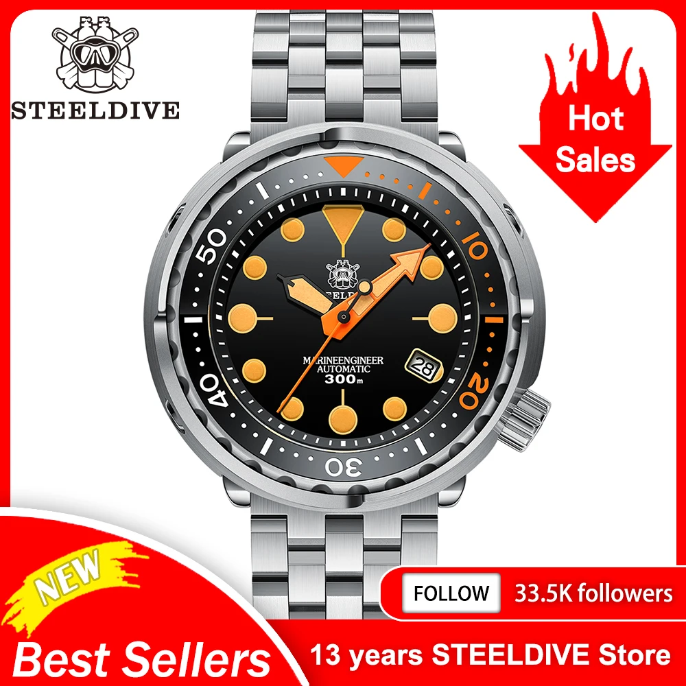 SD1975V STEELDIVE Neue Ankunft Zwei-Ton Keramik Lünette Orange Leucht 47,5 MM Edelstahl NH35 Automatische Herren Dive Uhr reloj