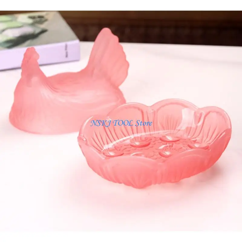 L8RC Crystal Glass Candys Box Hen on Nest Candy Jars with Lid Candy Dish Covered Table Decorations