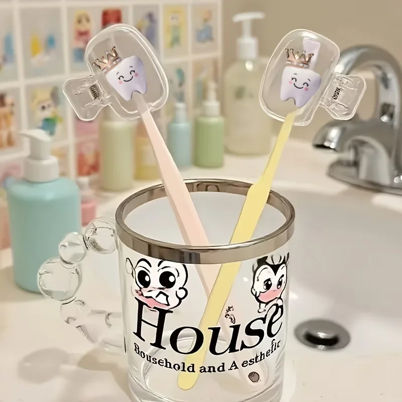 2pcs Little Tooth with Crown Portable Toothbrush Head Cover Bathroom Accessory for Family and Business Travel Outdoor Excursion