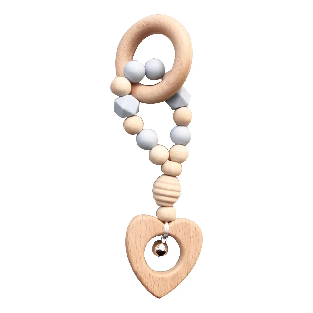 Sonajero mordedor para bebé, colgante de cuentas de madera de silicona, cadena Molar, sonajero educativo para bebés, niños pequeños, recién nacidos, mano sensorial azul