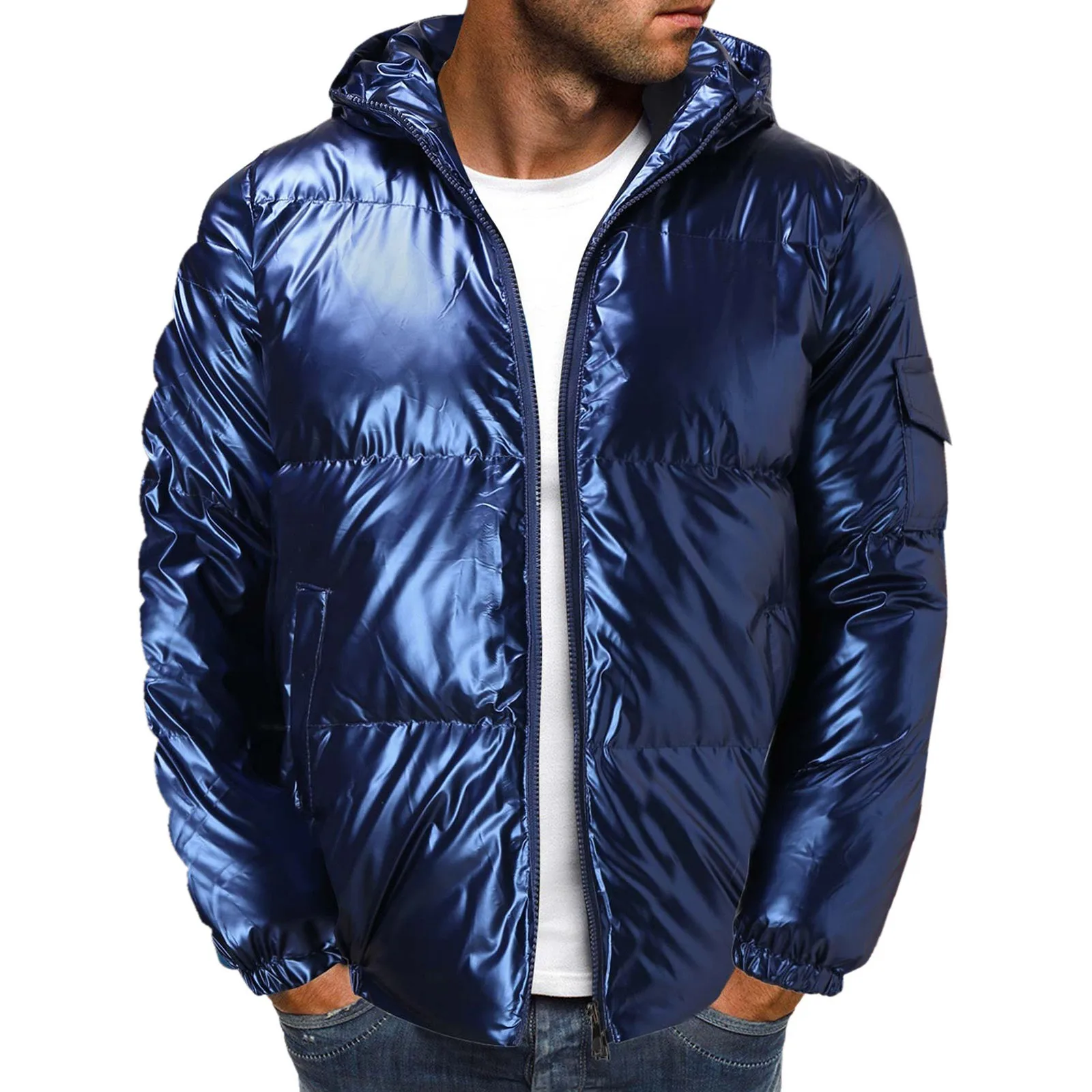 Parka acolchoada masculina com zíper, jaqueta com capuz, casaco grosso de algodão, sobretudo vintage, outwear quente, moda casual, plus size, inverno