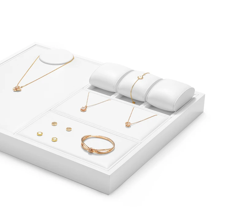Oirlv Weißes Schmuck-Display-Tablett für Ringe, Ohrringe, Leder-Schmuck-Tabletts, Präsentationstabletts für Armreifen, Armbänder und Halsketten – Detail 2